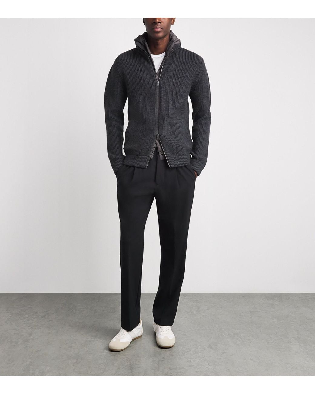 Herno Black Virgin Wool Ribbed Hybrid Jacket for men