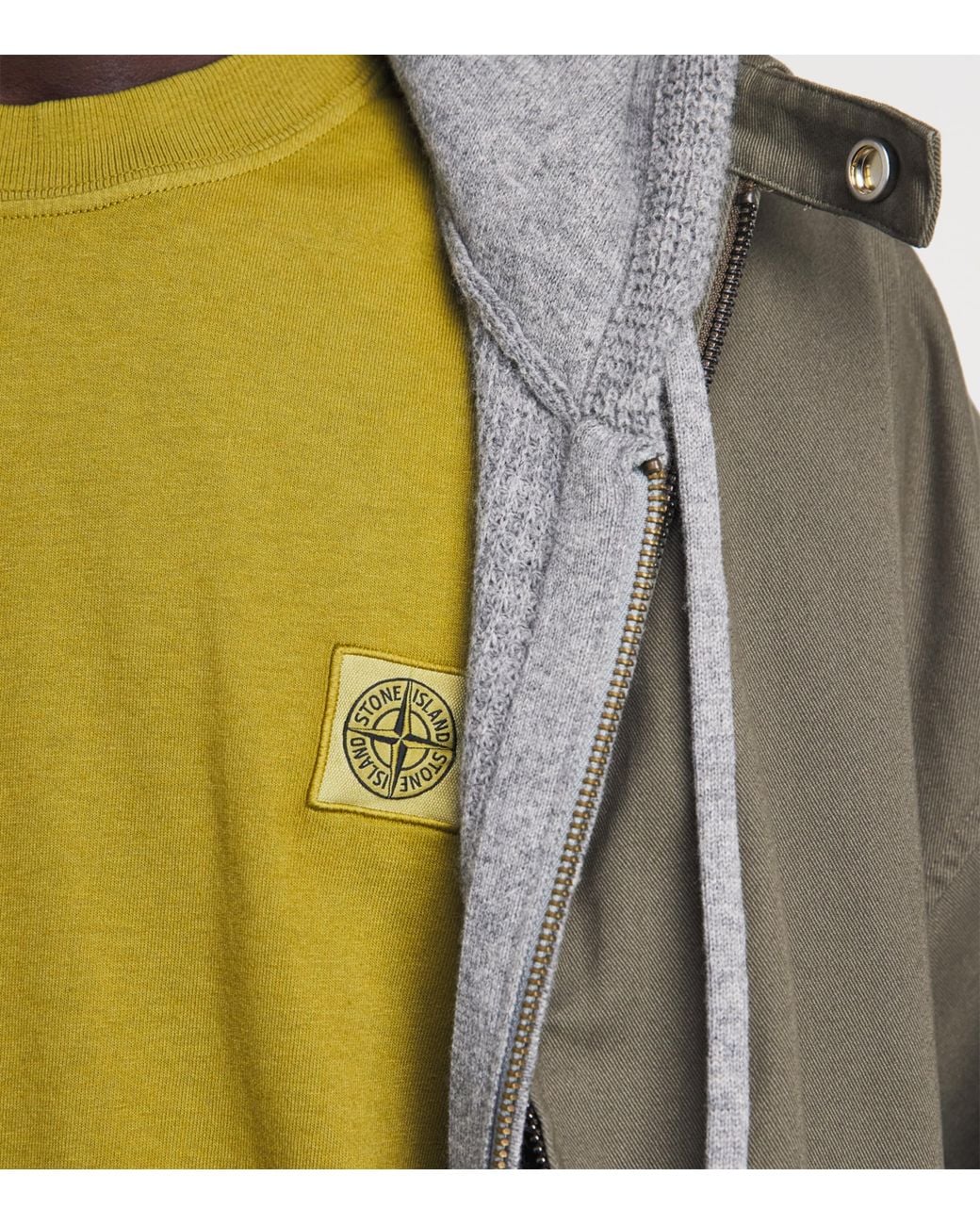 Stone Island Yellow Cotton Compass Logo T-Shirt for men