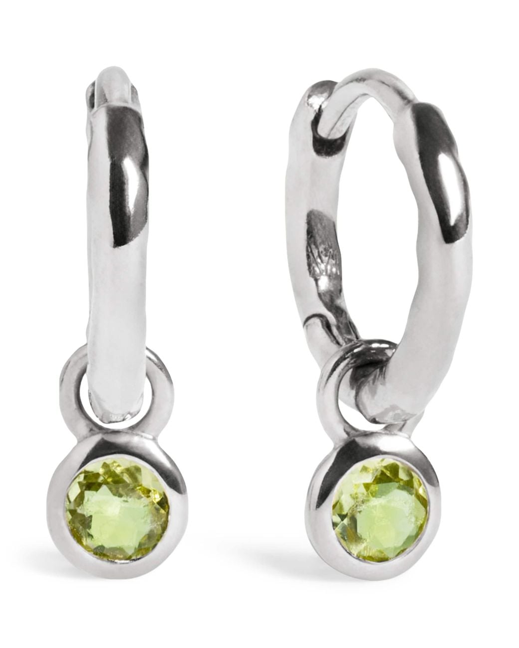 Monica Vinader White Sterling And Peridot August Birthstone Huggie Earrings