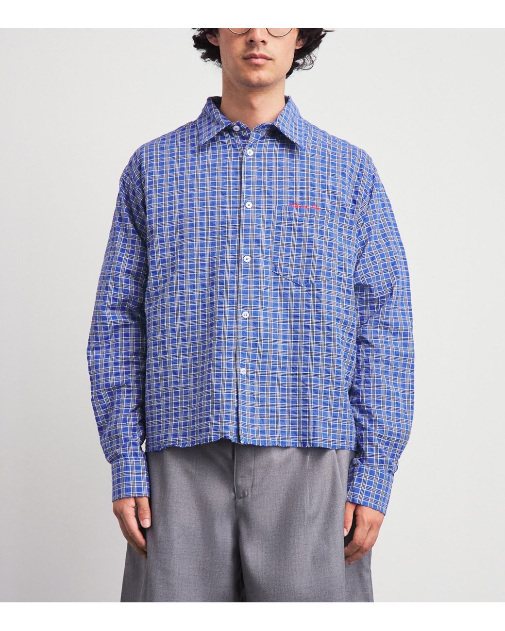About Blank Blue Cotton Raw-Hem Check Shirt for men