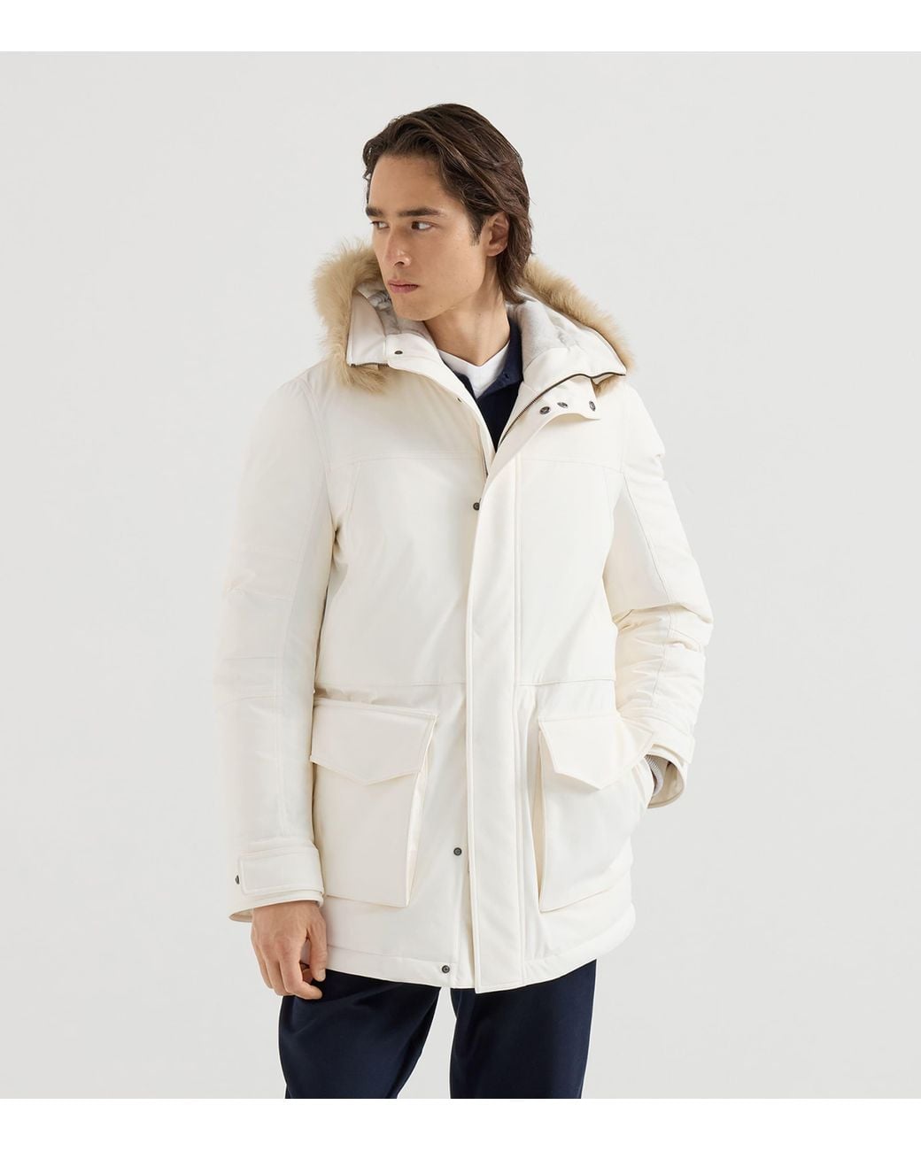 Brunello Cucinelli White Down Water-Resistant Parka for men