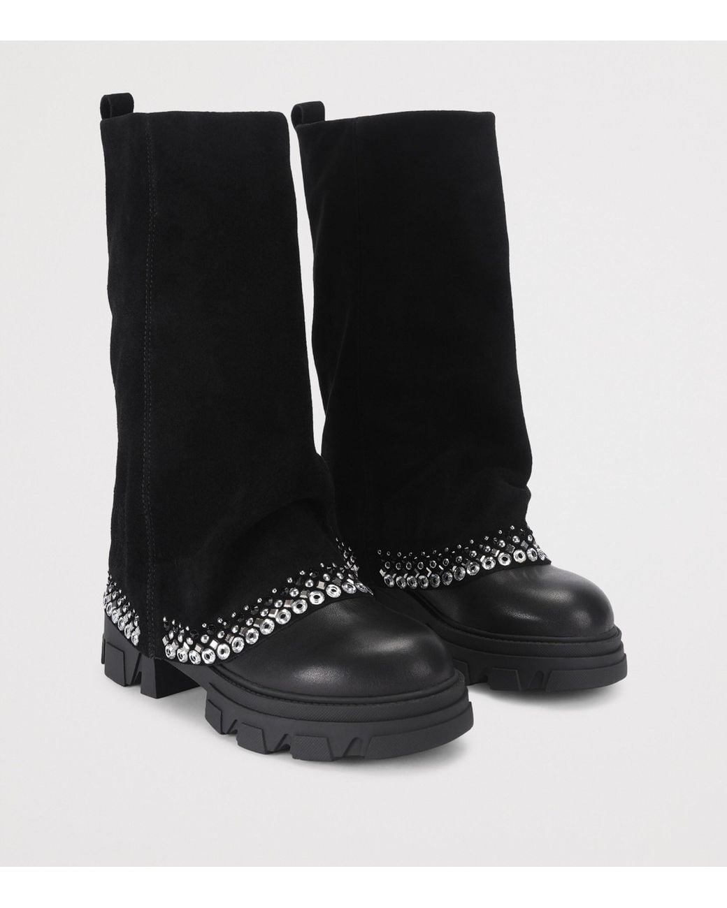 Kurt Geiger Black Suede Stomp Foldover Crystal Boots 50