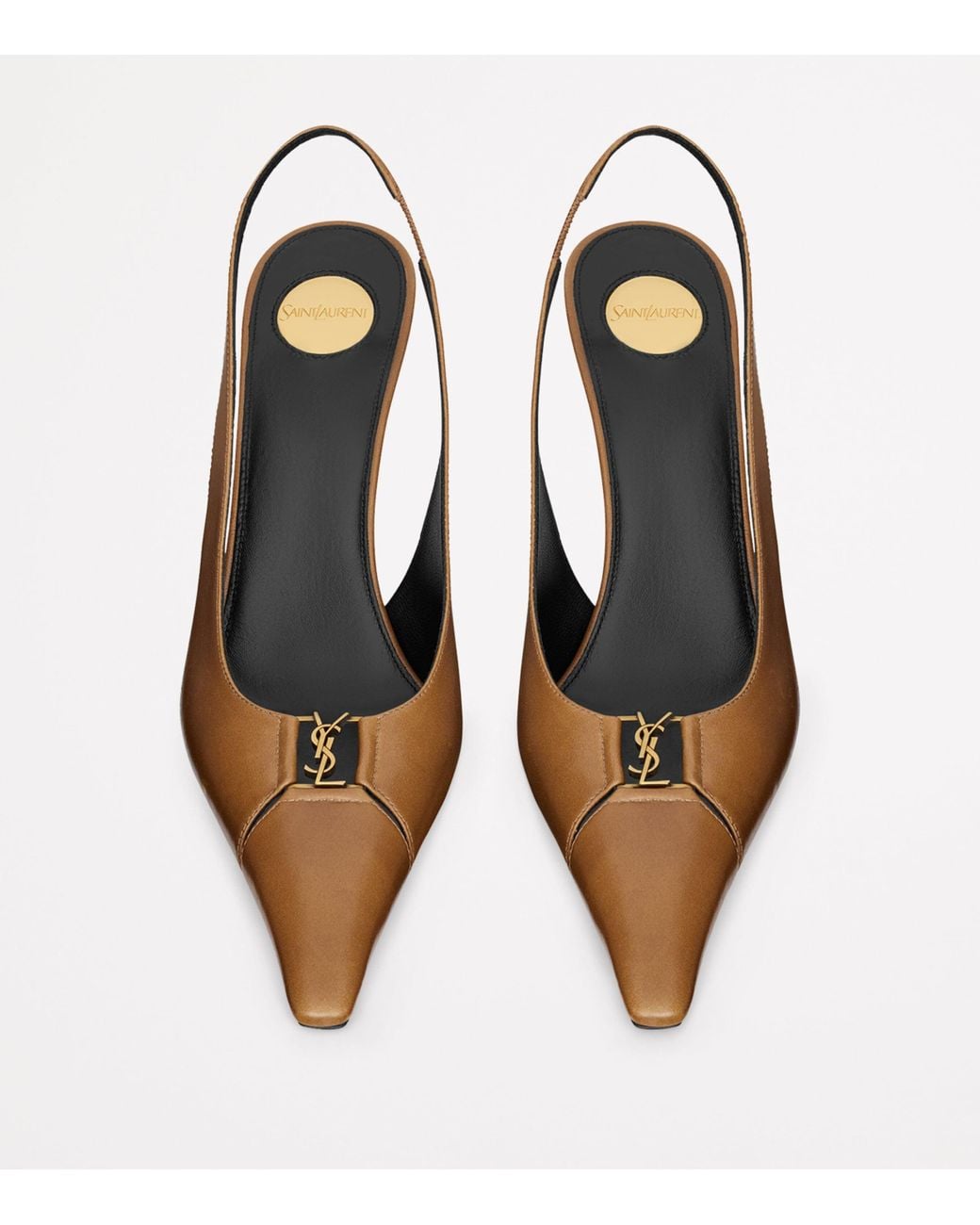 Saint Laurent Brown Leather Babylone Slingback Pumps 90