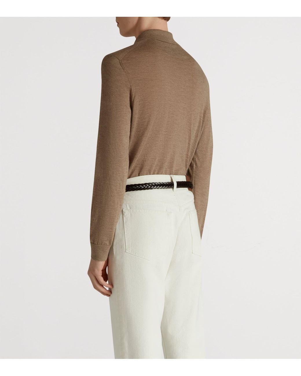 Dunhill Brown Superfine Cashmere Long-Sleeve Polo Shirt for men