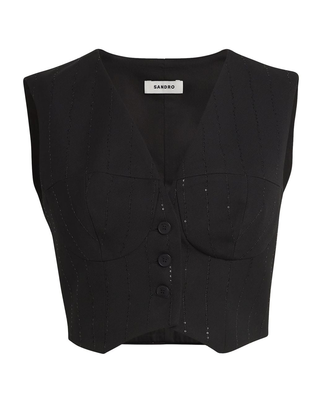 Sandro Black Sequin-Stripe Waistcoat