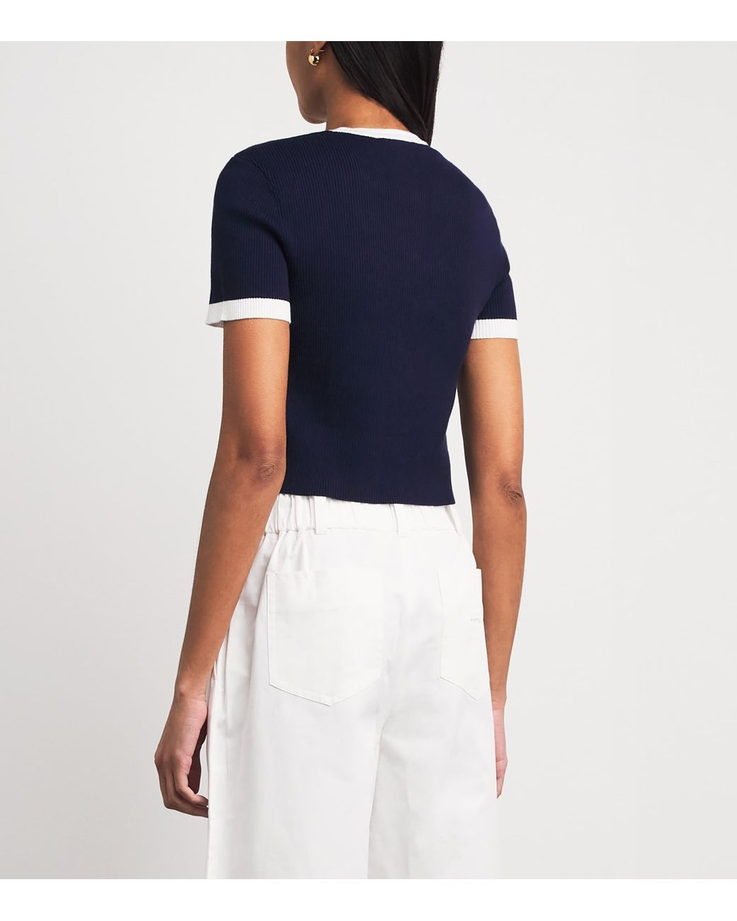 Maje Blue Contrast-Trim Cropped Cardigan