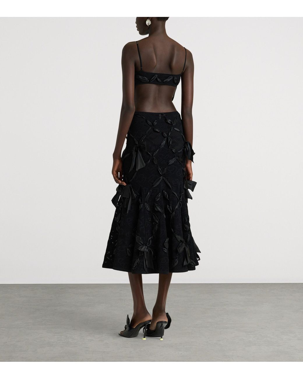 Givenchy Black Ribbon-Embellished Leopard Lace Midi Dress