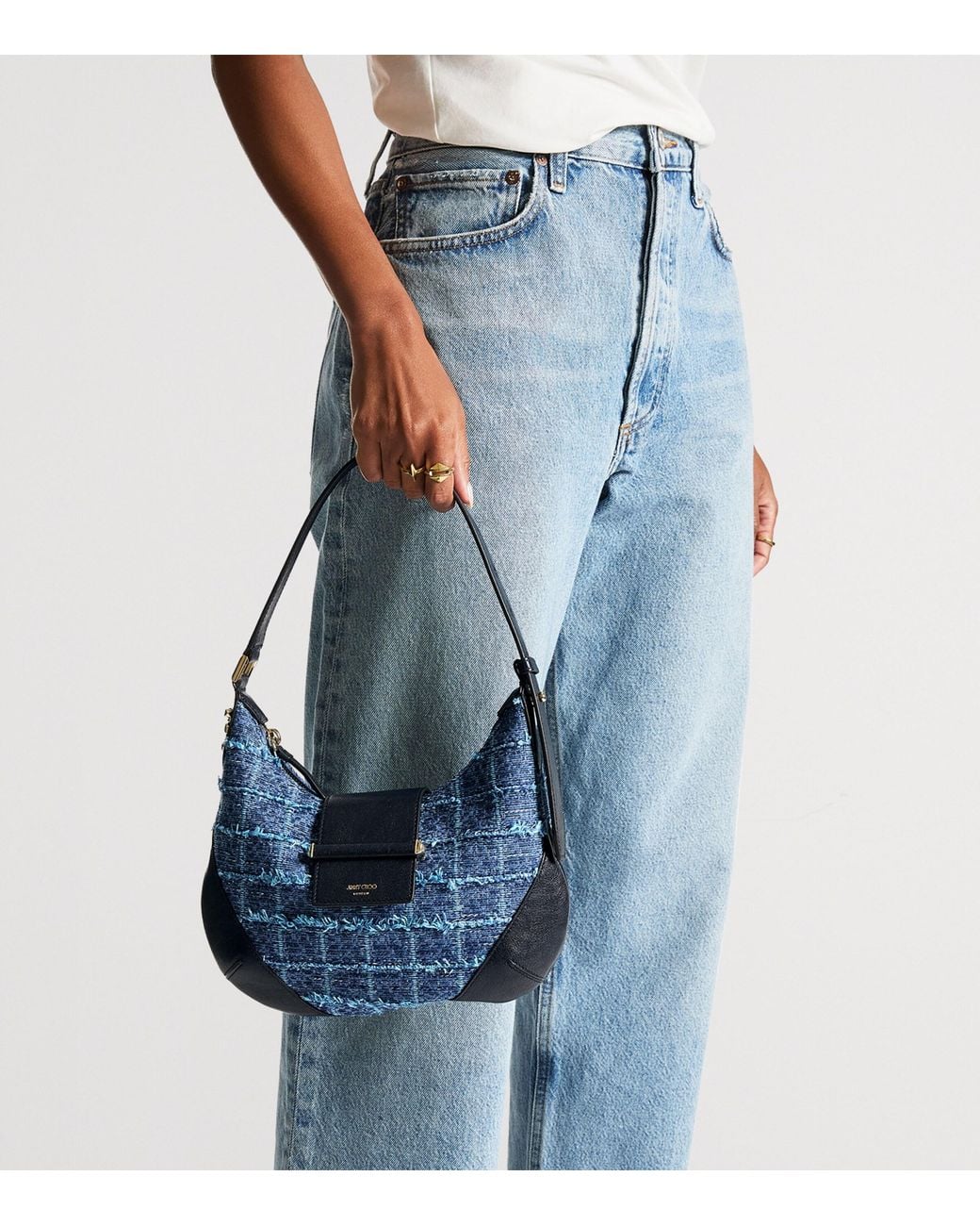Jimmy Choo Blue Leather-Denim Bar Shoulder Bag