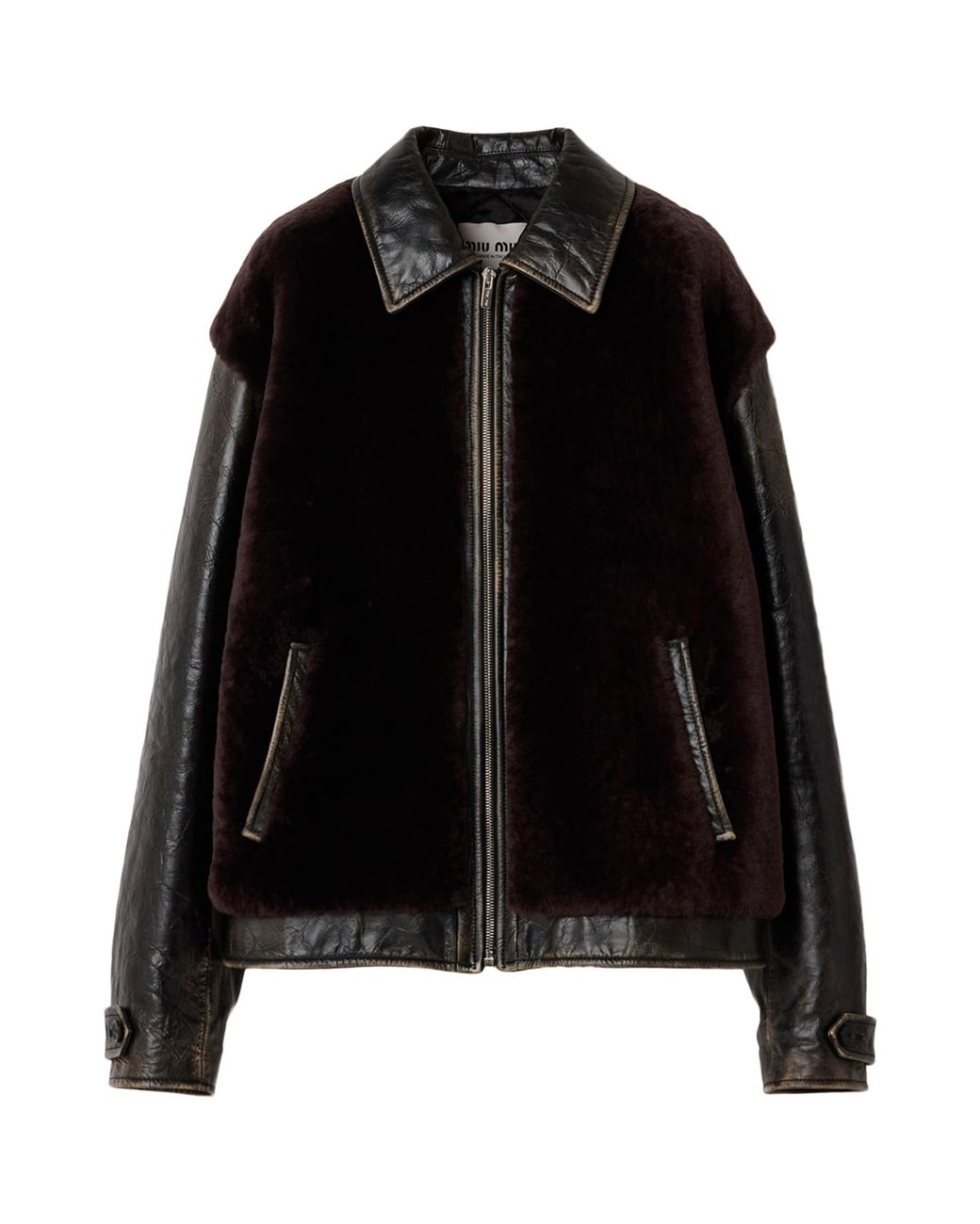 Miu Miu Black Leather Shearling-Trim Jacket