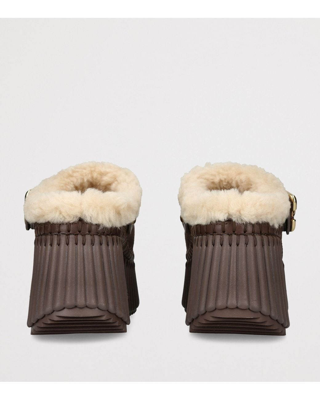 Chloé Brown Suede-Shearling Nama Wedge Mules 90