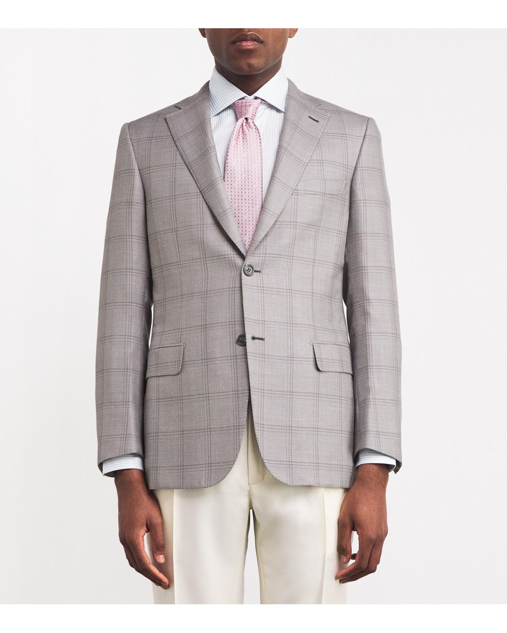 Brioni Gray Wool-Blend Check Blazer for men