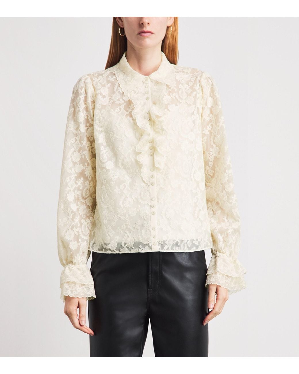 ME+EM White Tulle Embroidered Blouse