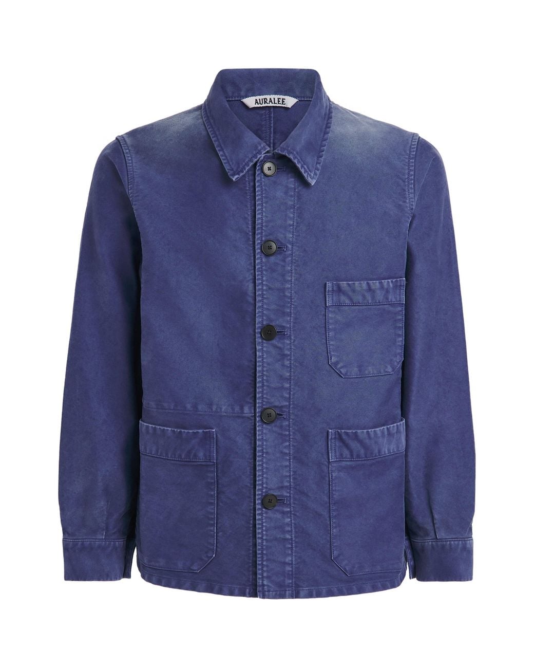Auralee Blue Garment-Dyed Organic Cotton Overshirt for men