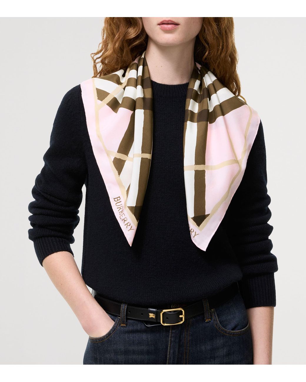Burberry Pink Silk Watercolour Check Scarf