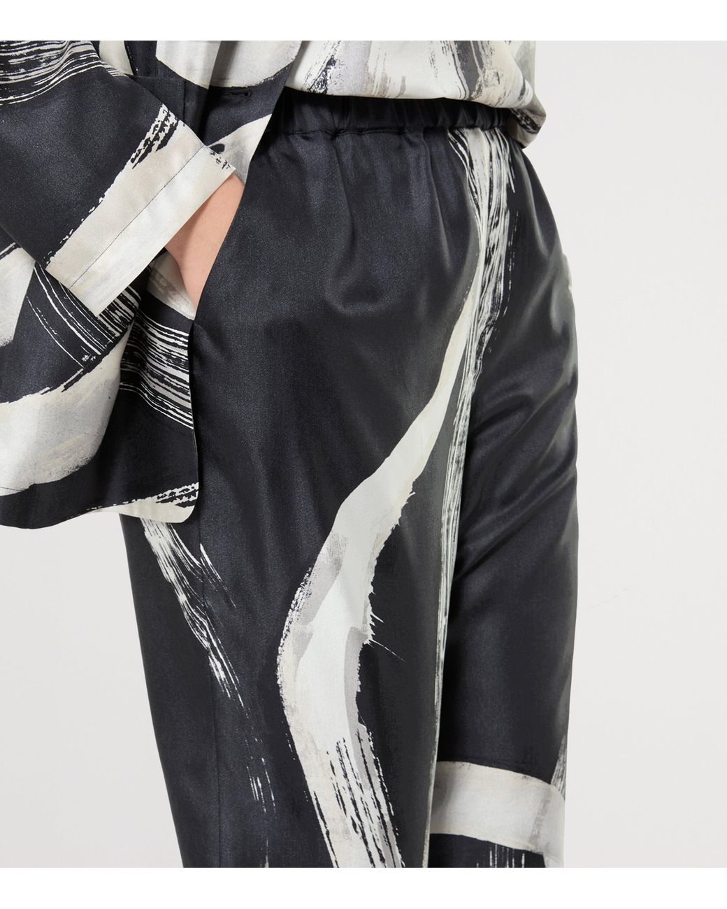 Marina Rinaldi Black Silk Printed Trousers