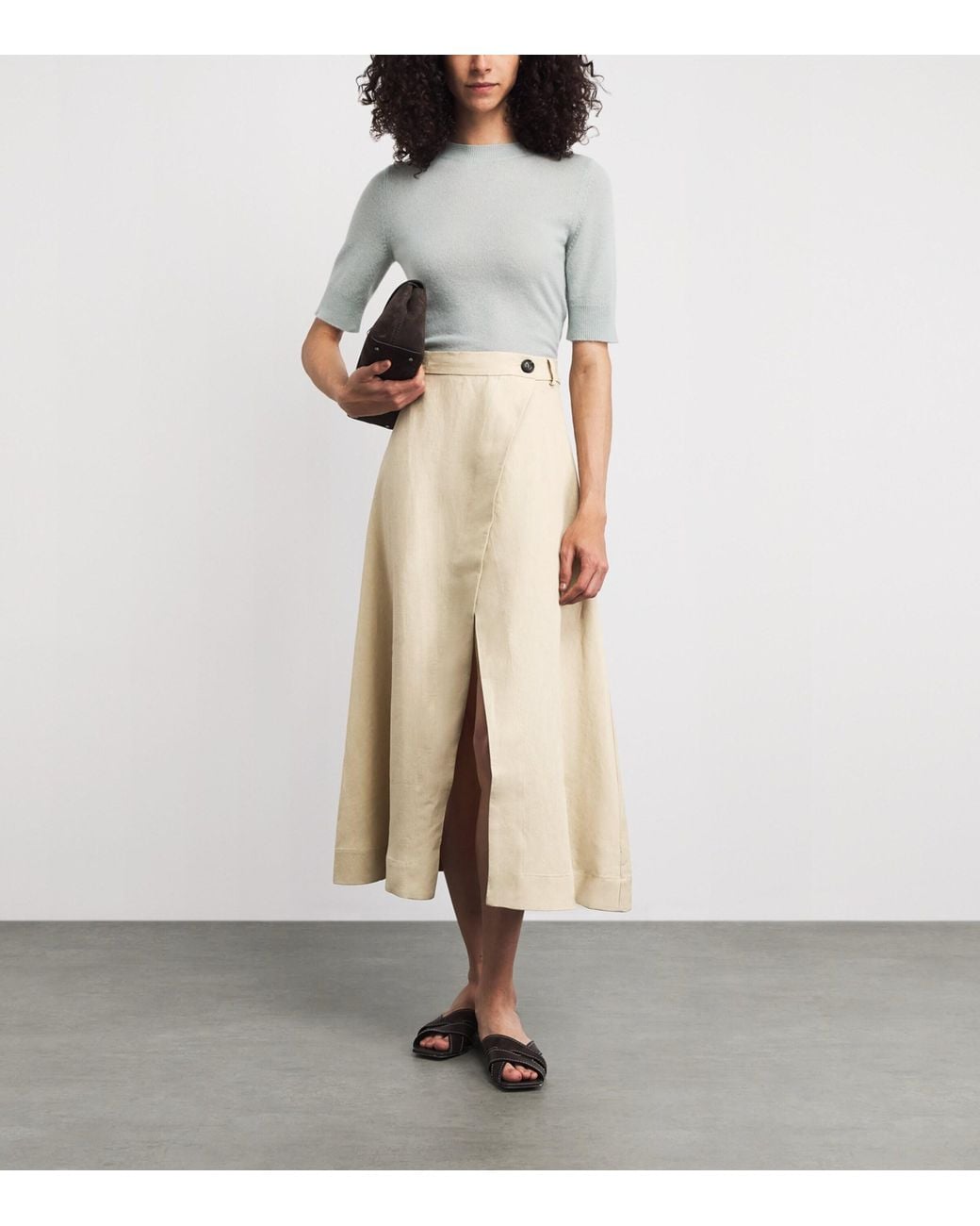 LeKasha Natural Linen Raqi Crossover Midi Skirt