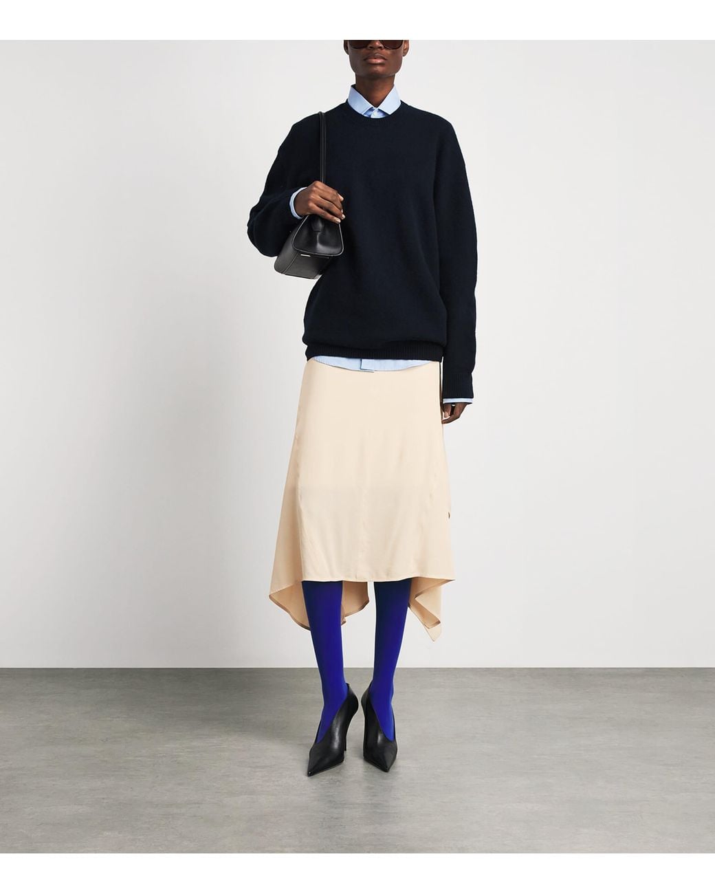 AMI Natural Cotton-Linen Godet Midi Skirt