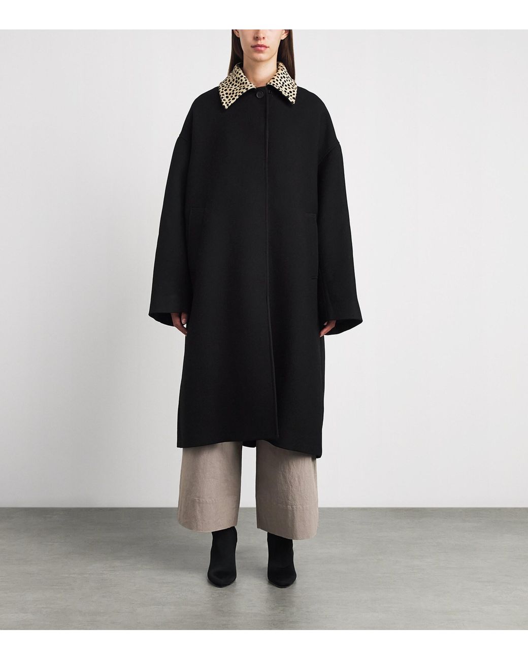 Rohe Black Wool Cheetah-Collar Coat