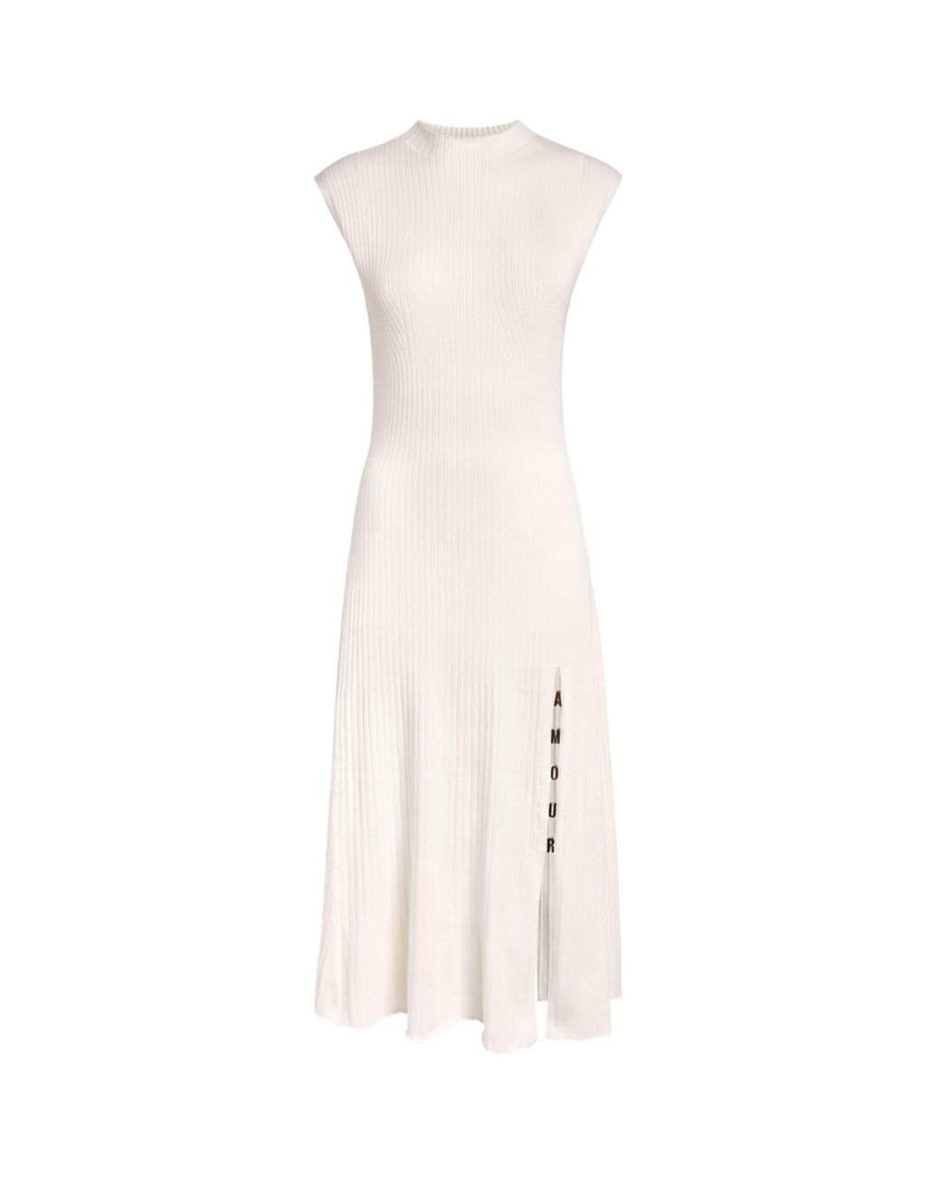 Maje White Rib-Knit Midi Dress