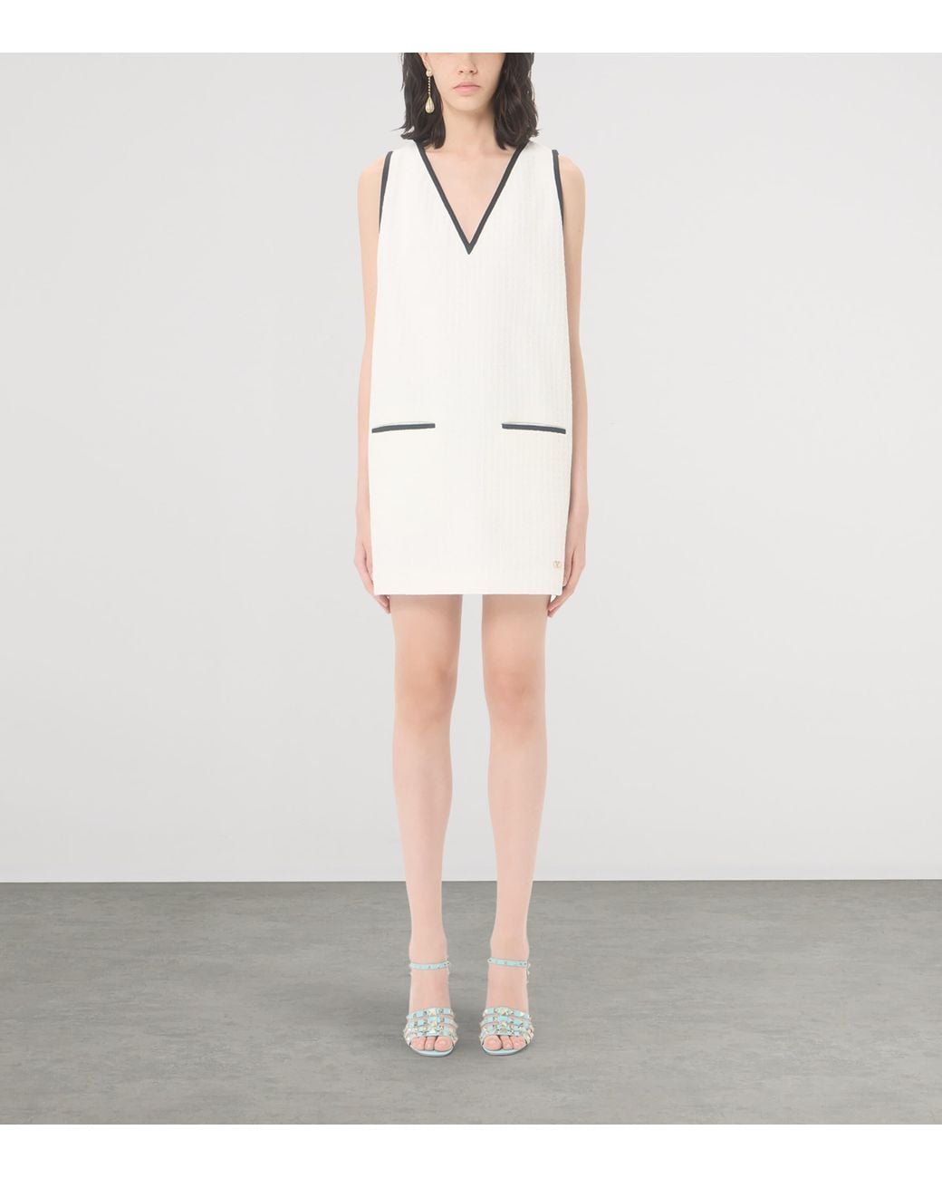Valentino Natural Cotton Tweed V-Neck Mini Dress