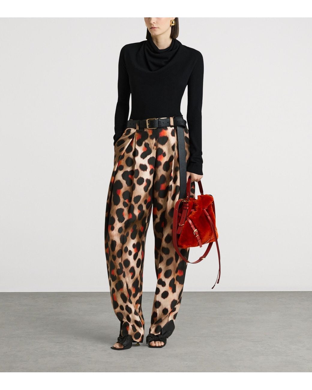 Givenchy Brown Silk Leopard Tailored Trousers