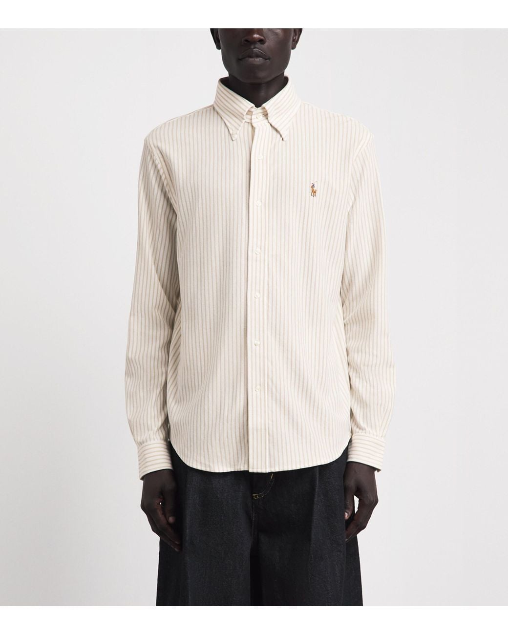 Polo Ralph Lauren White Cotton Mesh Stripe Oxford Shirt for men