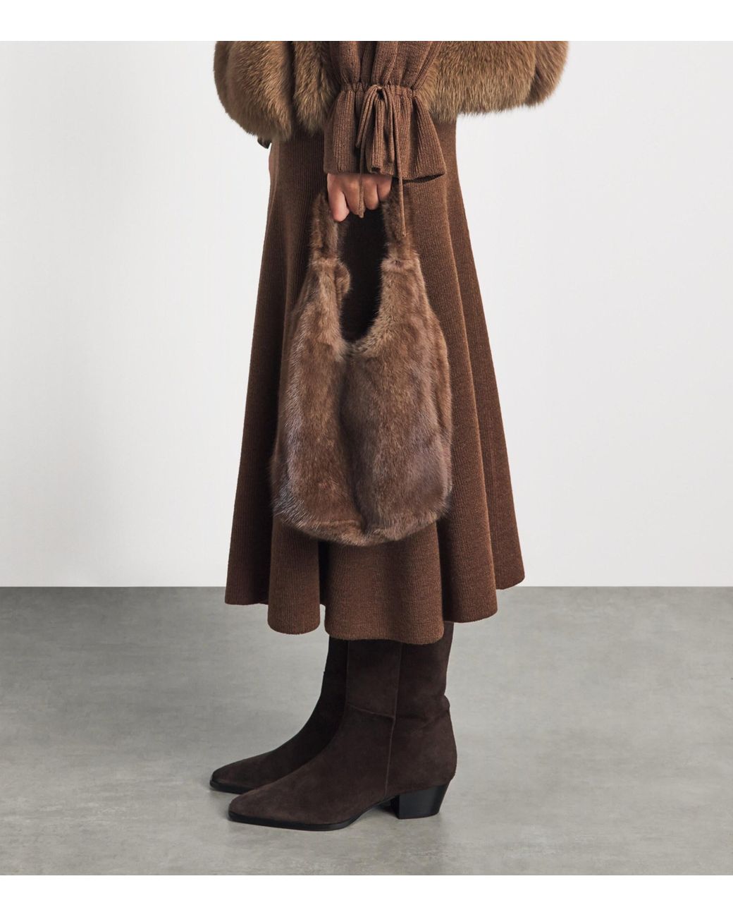 Yves Salomon Brown Mink Fur Shoulder Bag