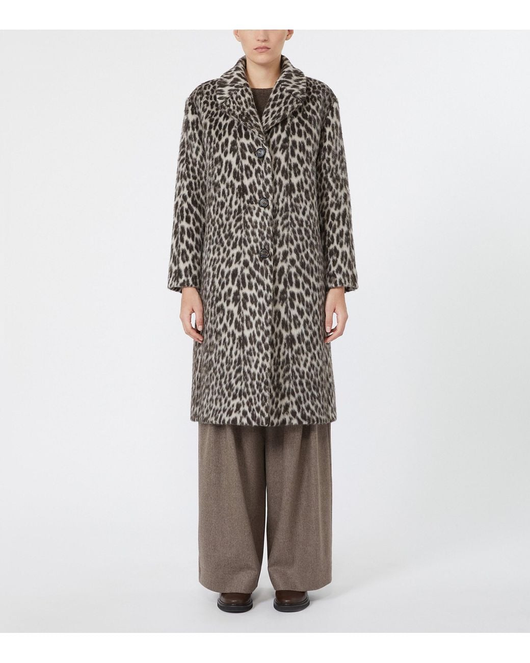 Max Mara Gray Wool-Alpaca Leopard Print Overcoat