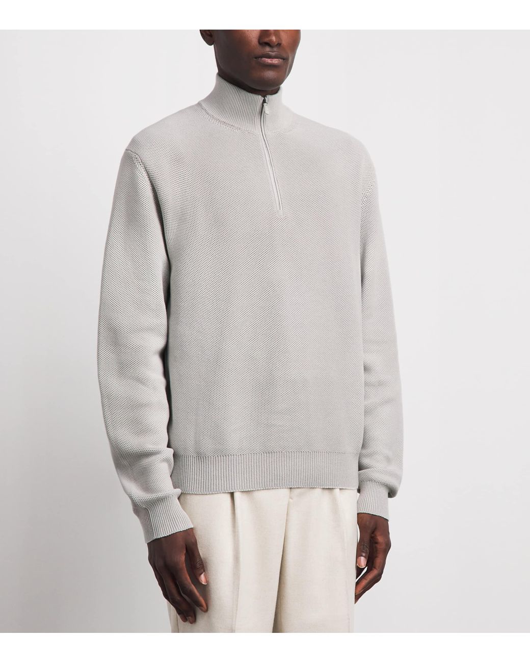 Ralph Lauren Gray Stretch-Silk-Cotton Quarter-Zip Sweater for men