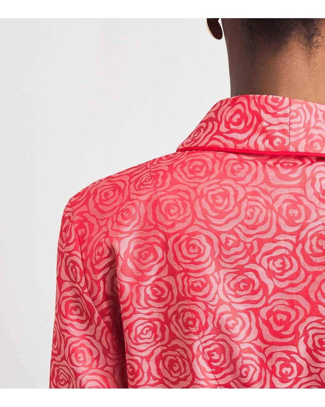 Derek Rose Pink Cotton Jacquard Roses Robe