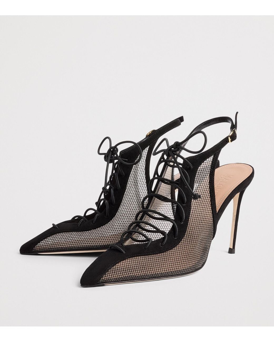 Malone Souliers Black Mesh Alia Slingback Heels 90