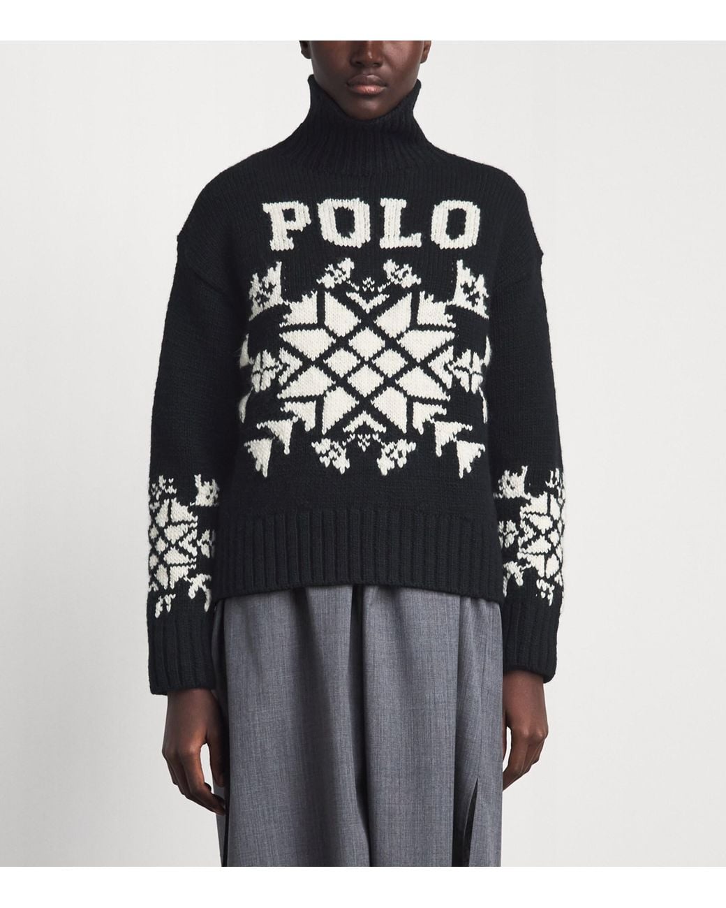 Polo Ralph Lauren Black Wool Logo Polo Sweater