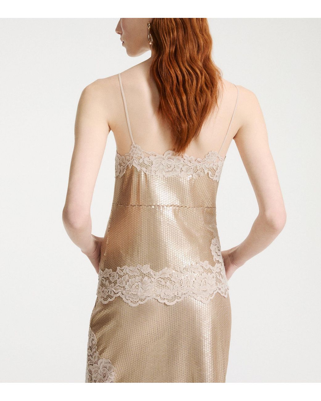 Marella Natural Sequin Lace-Trim Top