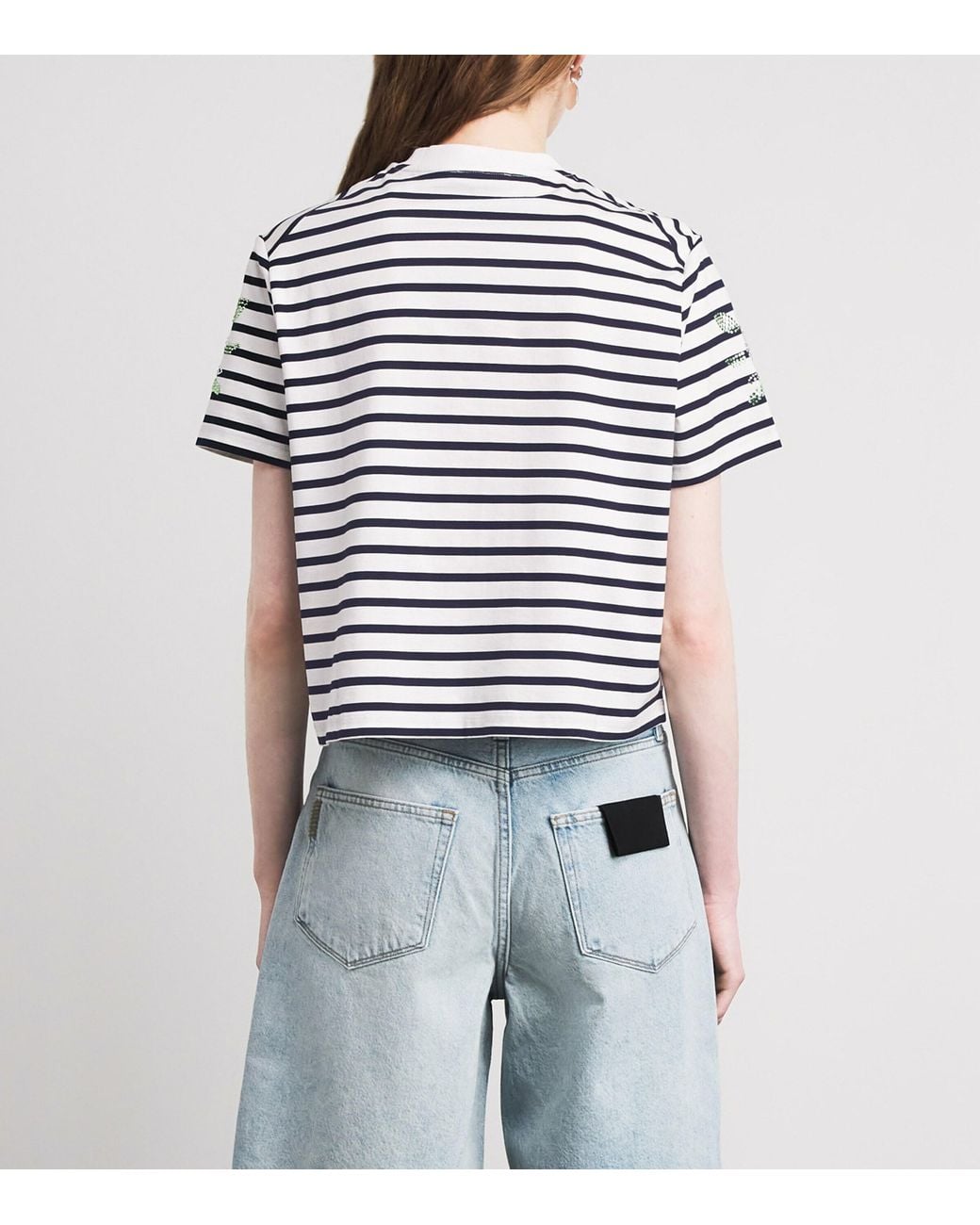 Maje White Cotton Rhinestone Stripe T-Shirt