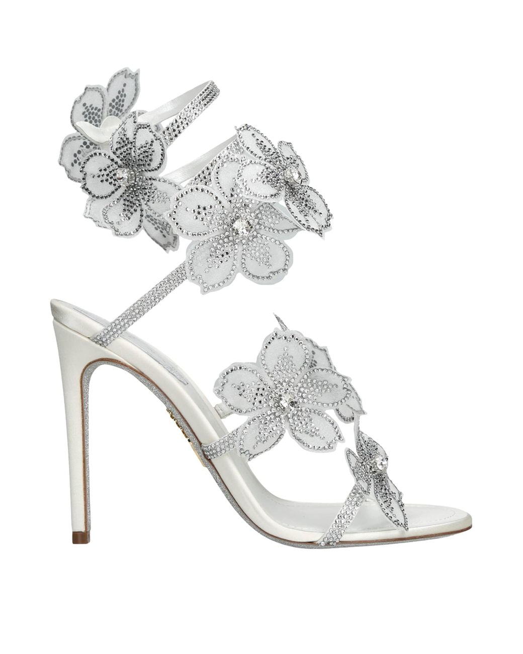 Rene Caovilla White Satin Floral Cleo Sandals 105