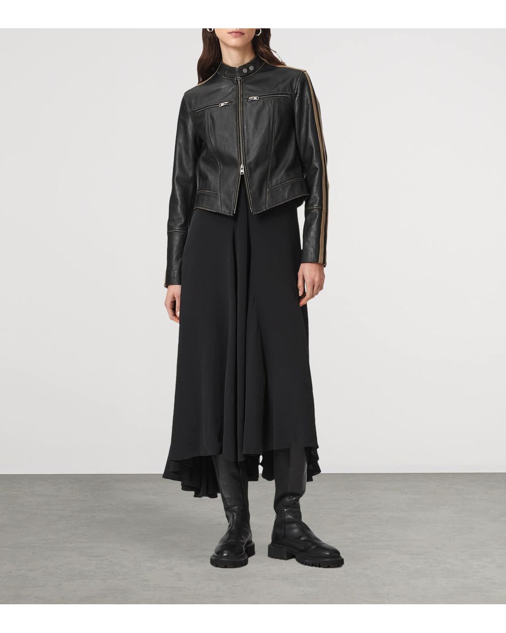 AllSaints Black Tiggy Biker Leather Jacket