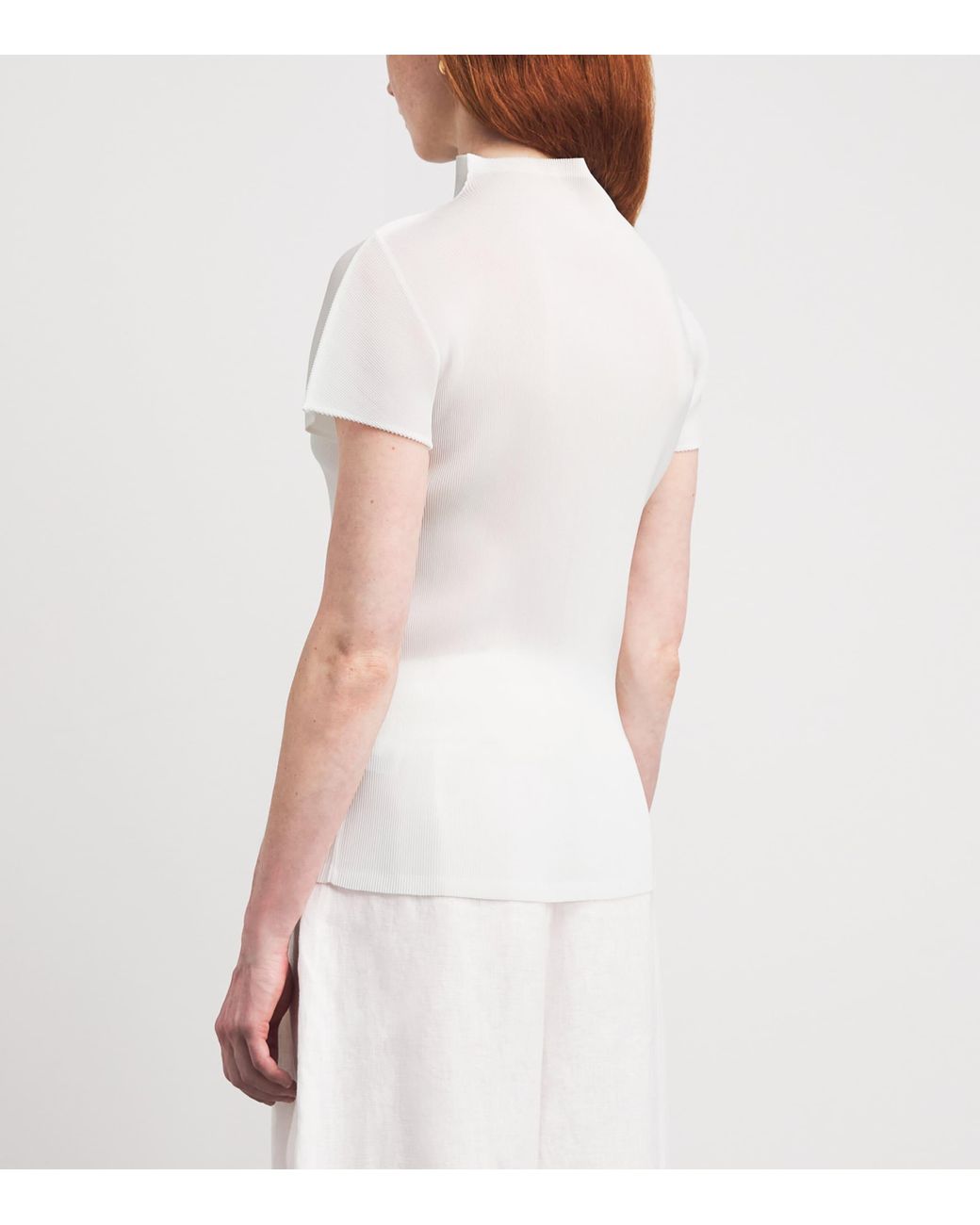 Pleats Please Issey Miyake High-Neck Mist Basics T-Shirt in White