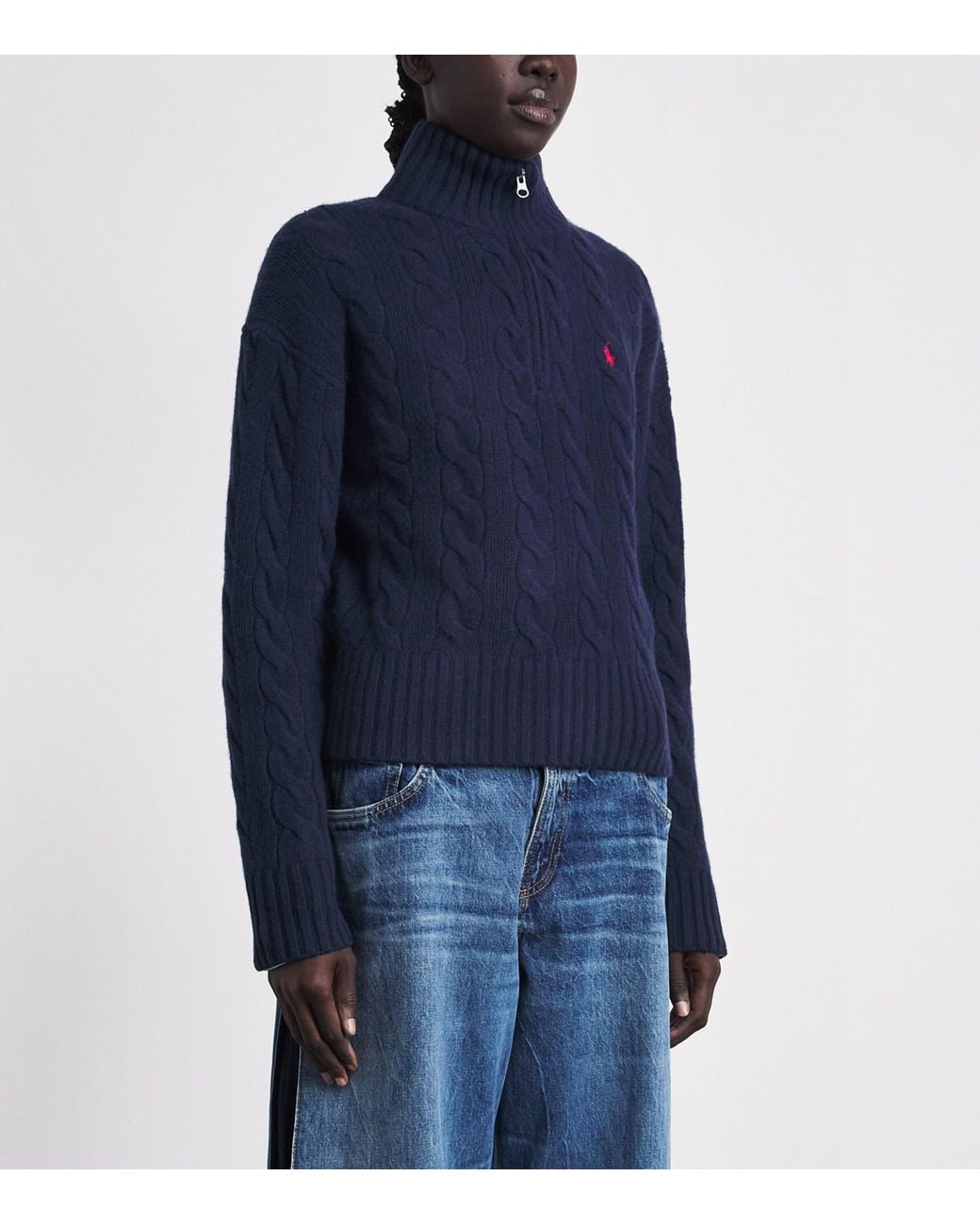 Polo Ralph Lauren Blue Wool-Cashmere Quarter-Zip Sweater