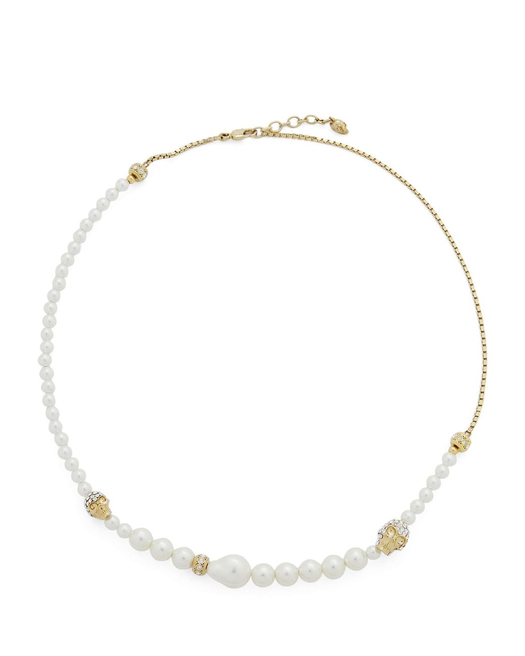 McQueen Metallic Faux Pearl And Skull Necklace for men