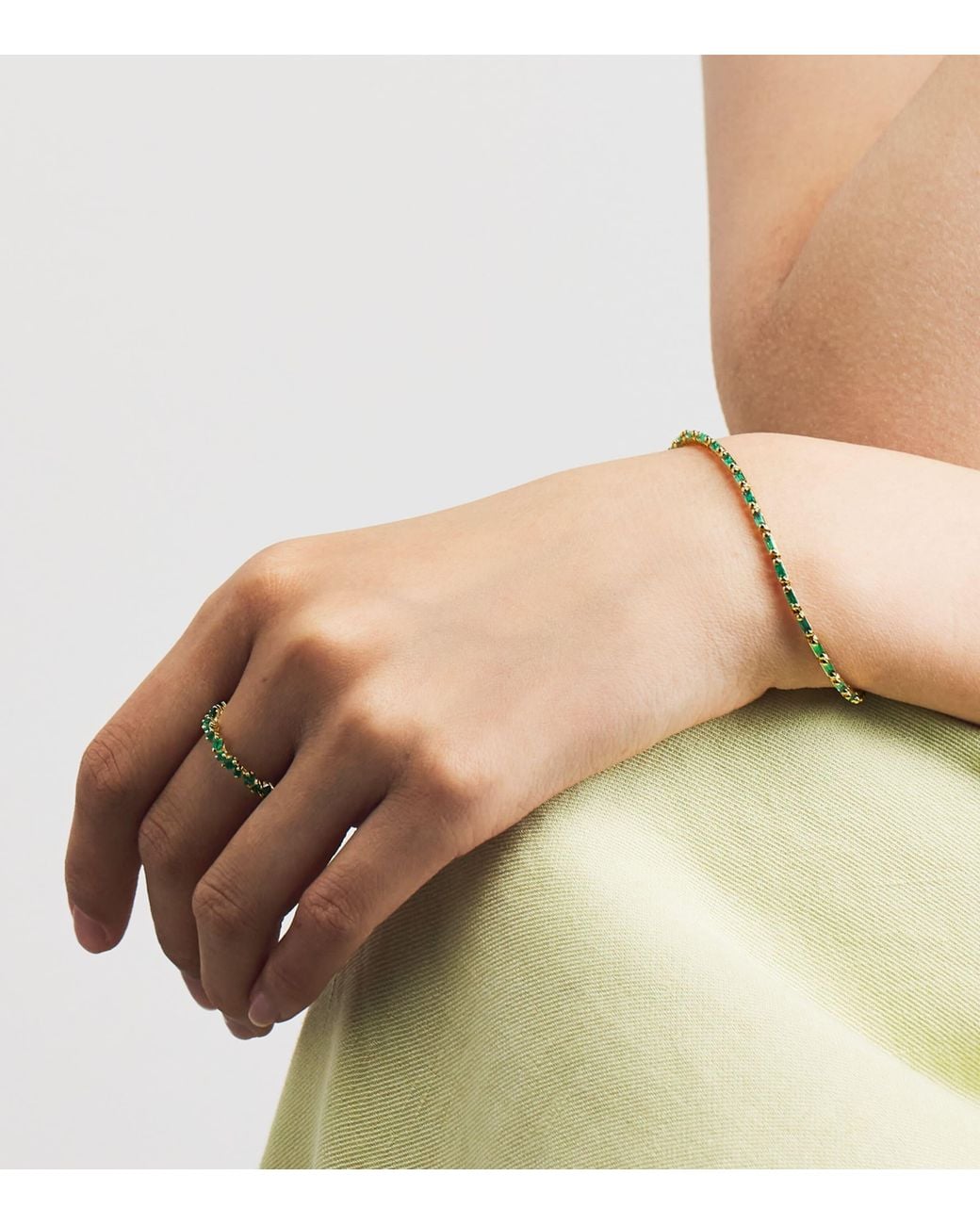 Suzanne Kalan Natural And Emerald Bold Linear Tennis Bracelet