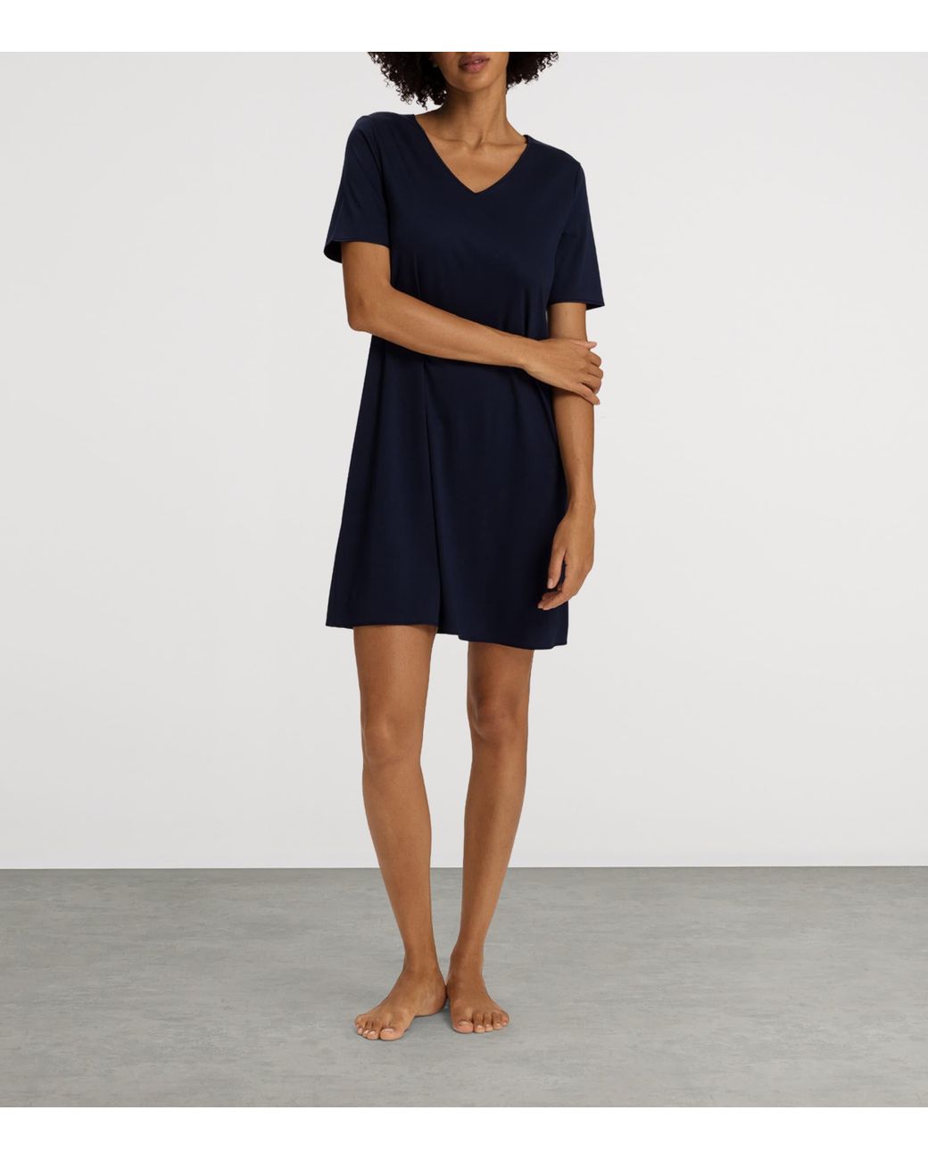 Hanro Blue Cotton Short-Sleeve Nightdress
