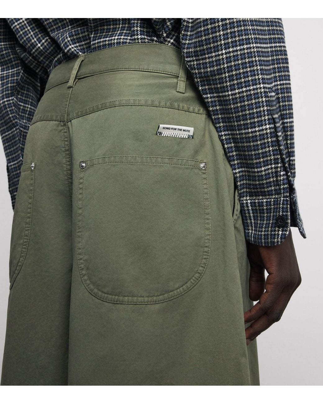 Song For The Mute Green Cotton Pleated Wide-Leg Trousers for men