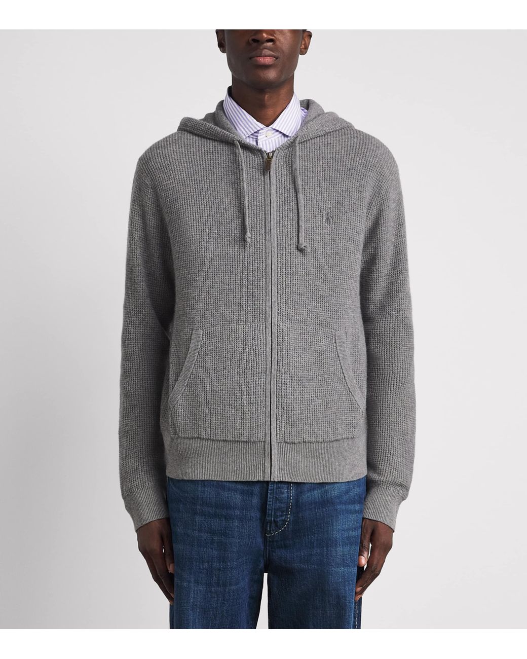 Polo Ralph Lauren Gray Wool-Cotton Waffle-Knit Zip-Up Hoodie for men