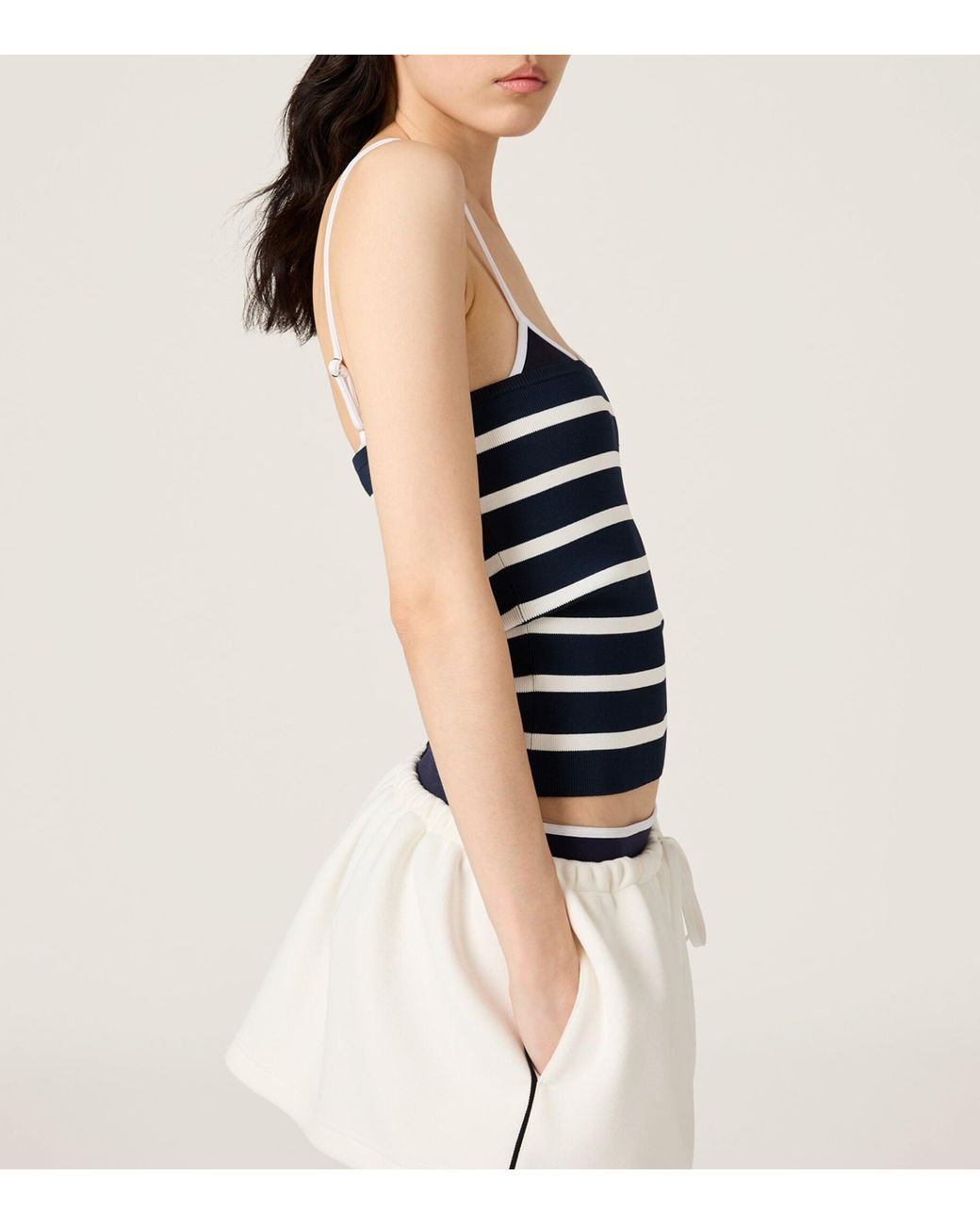 Miu Miu Knitted Stripe Tube Top in Blue | Lyst UK