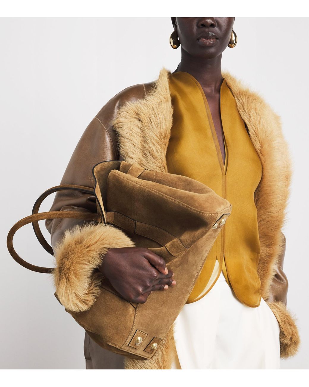 FFORME Natural Reversible Camel Shearling-Leather Coat