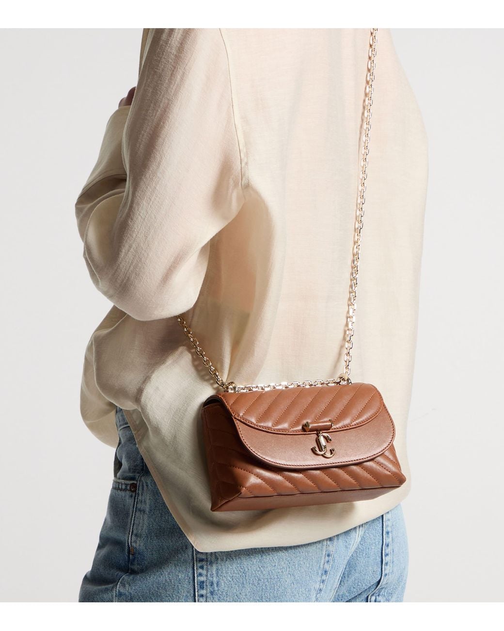 Jimmy Choo Brown Curve Small Biker Leather Quilted Cross-Body Bag