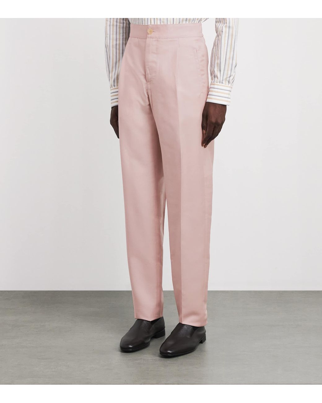Isaia Pink Wool-Mohair-Silk Comfort Trousers for men
