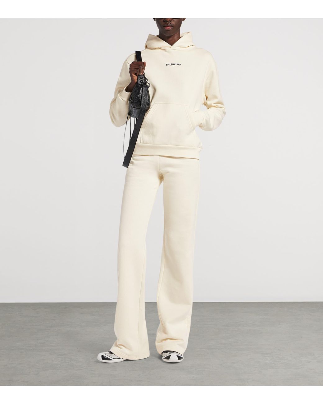 Balenciaga White Cotton Logo Wide-Leg Sweatpants