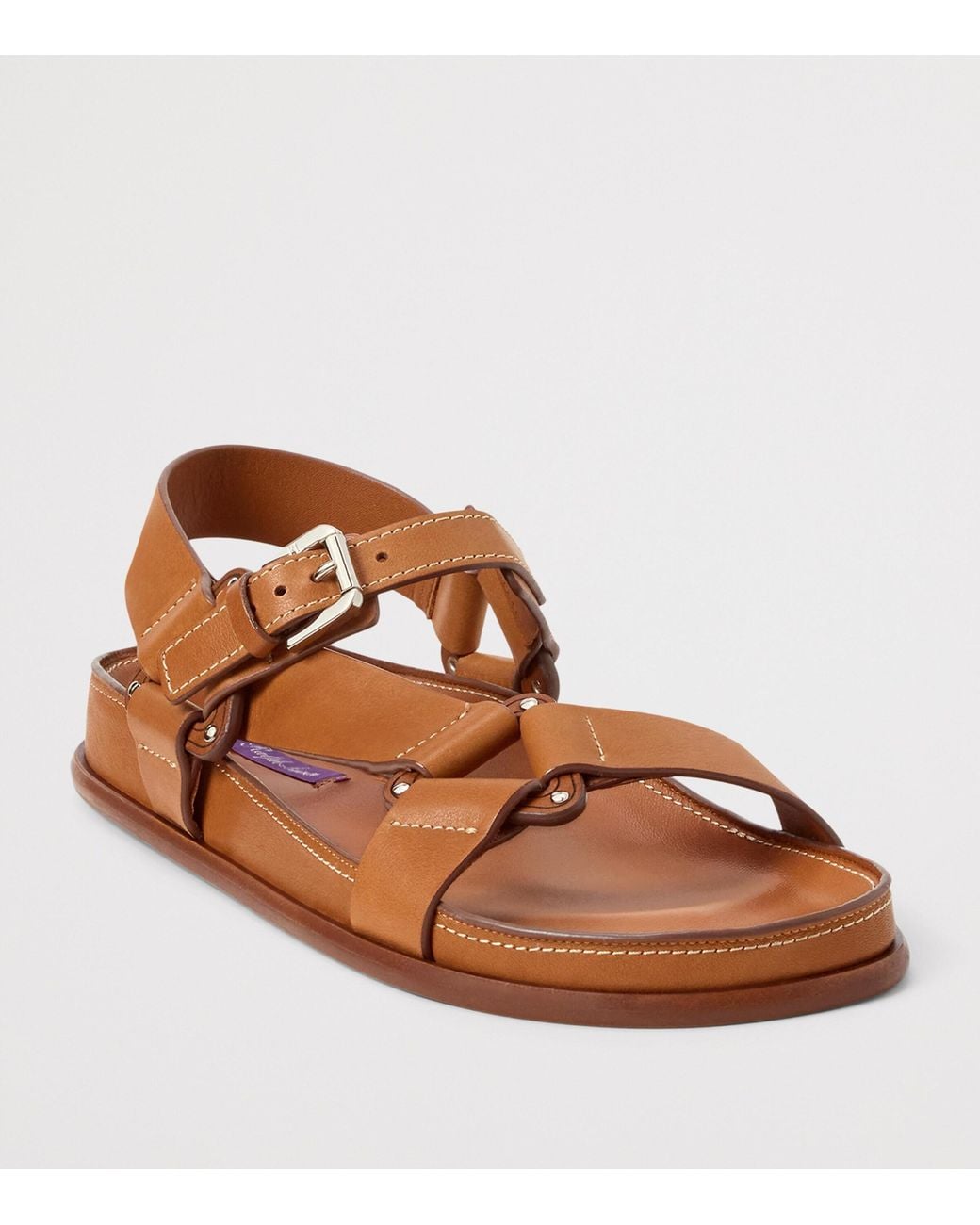 Ralph Lauren Brown Leather Nolen Flat Sandals