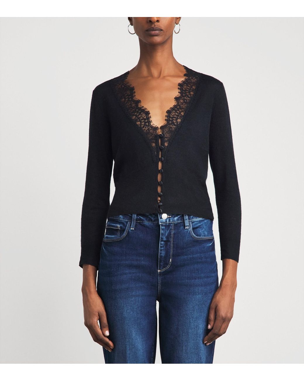 L'Agence Black Lace-Trim Eluna Cardigan